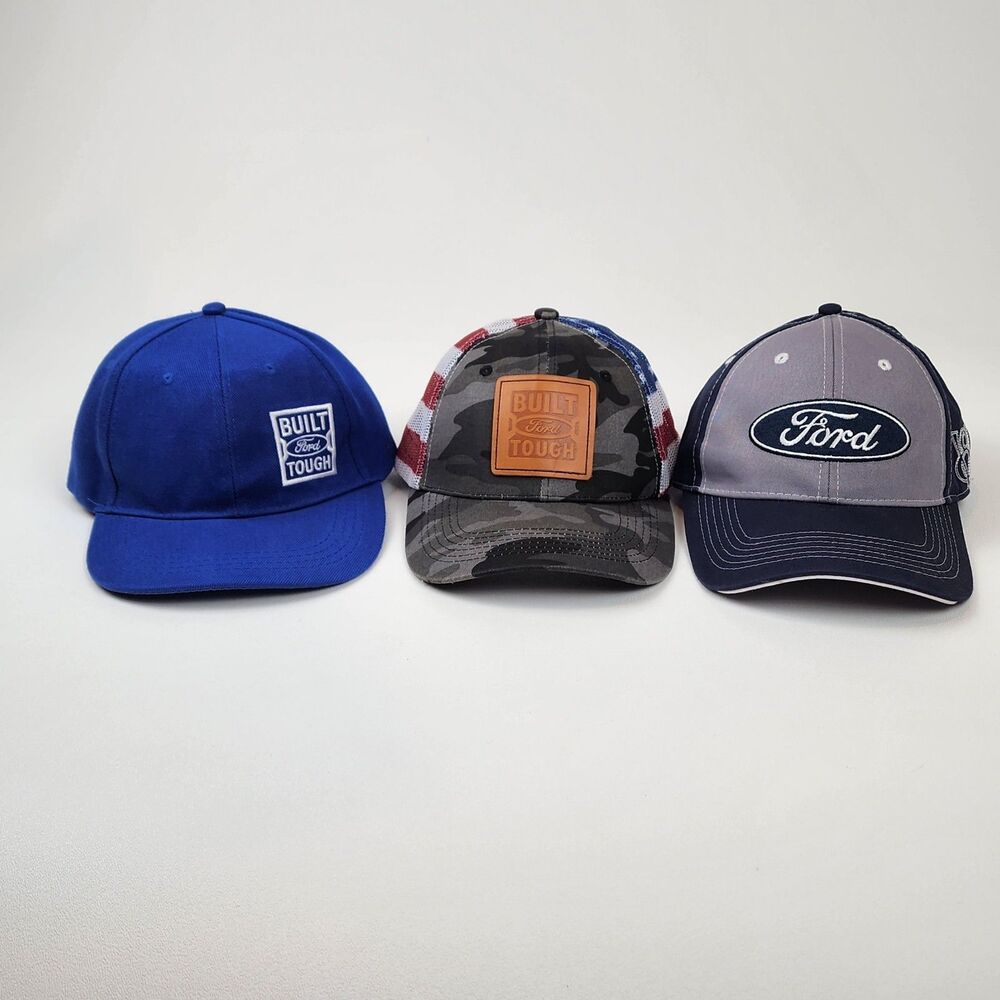 Ford Hat Bundle Built Tough Caps Lot of 3 Snapback Trucker Camo Blue Gray